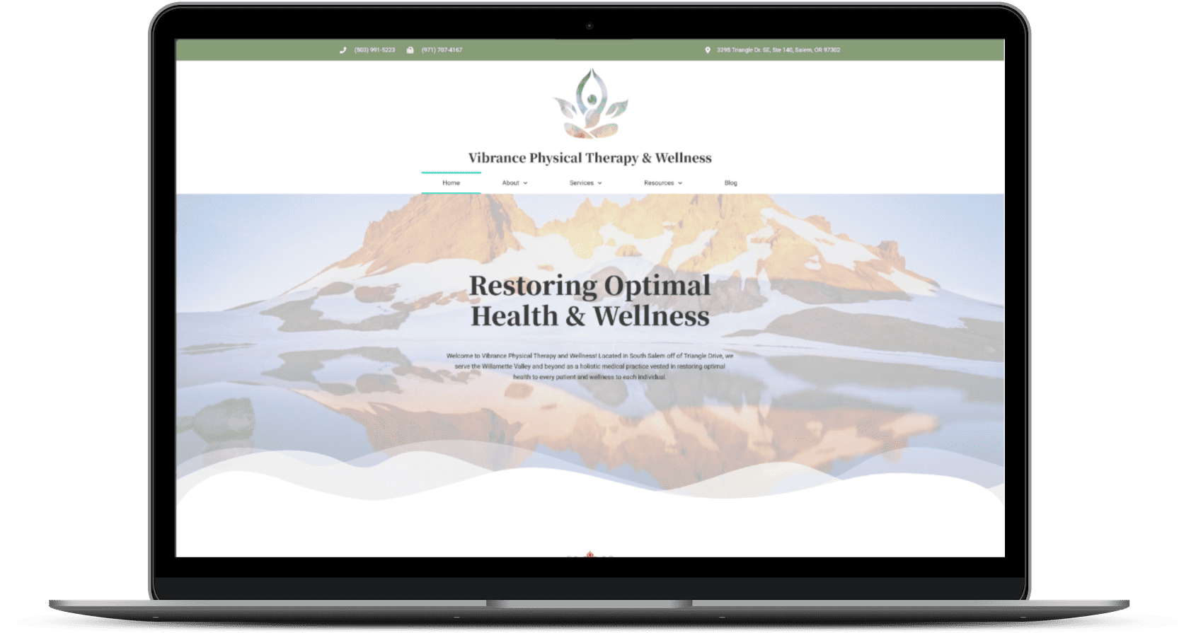 Vibrance Physical Therapy website mockup