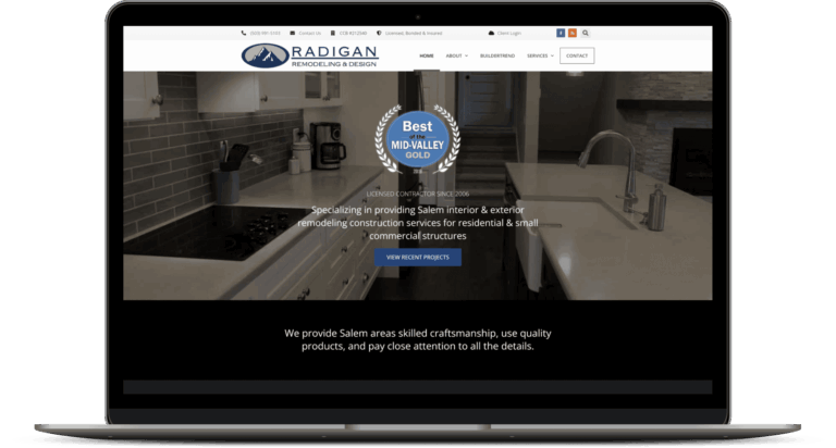 Radigan Remodeling website mockup