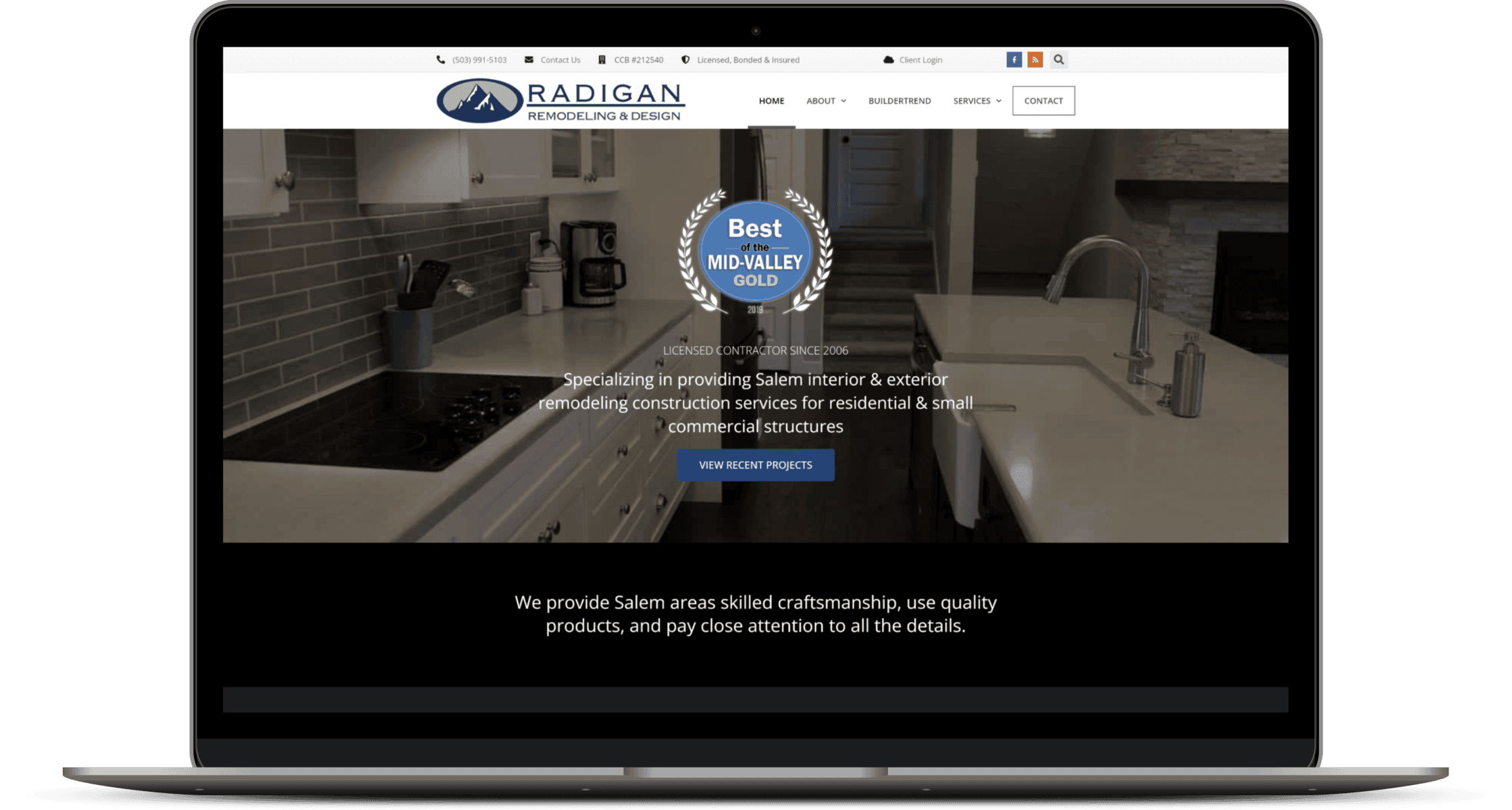Radigan Remodeling website mockup