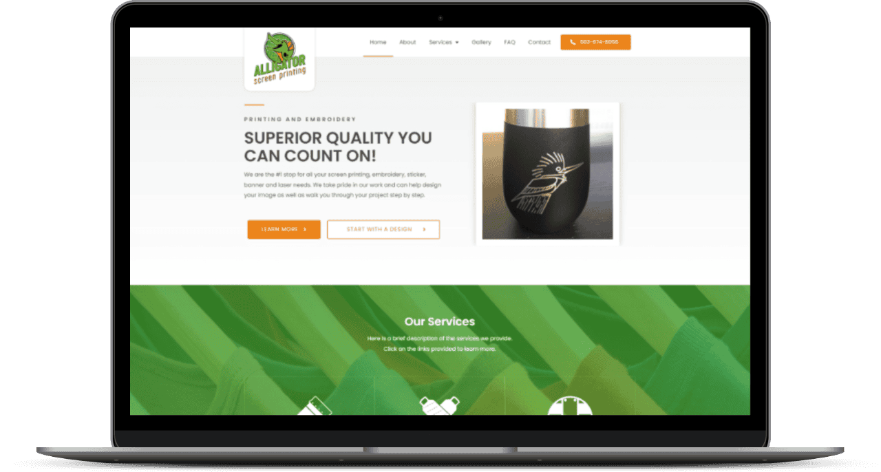 Alligator Screen Printing website mockup