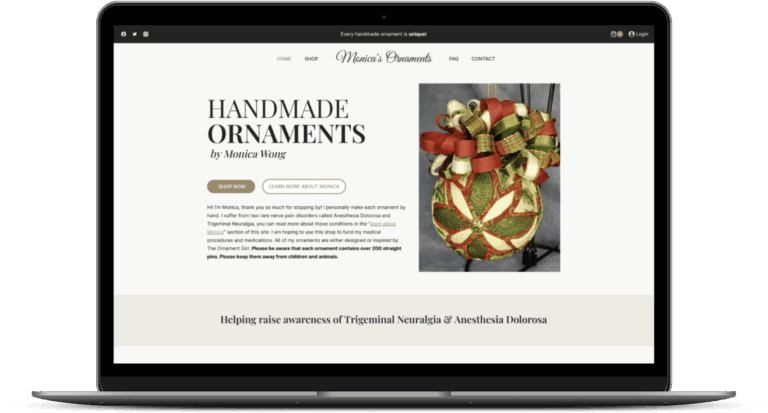 Monica's Ornaments website mockup