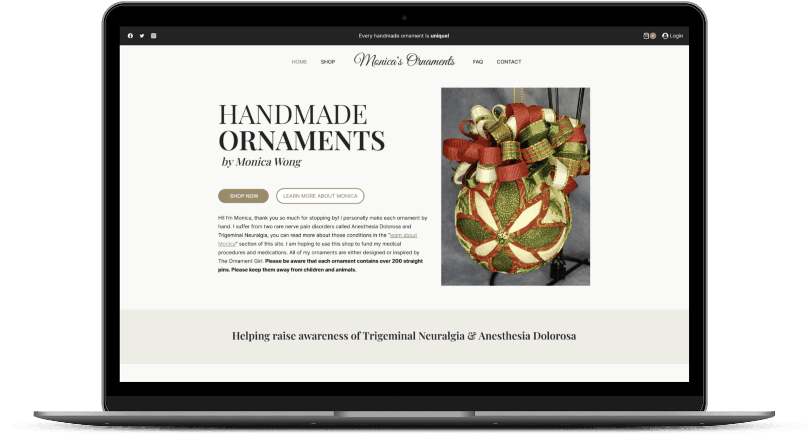 Monica's Ornaments website mockup