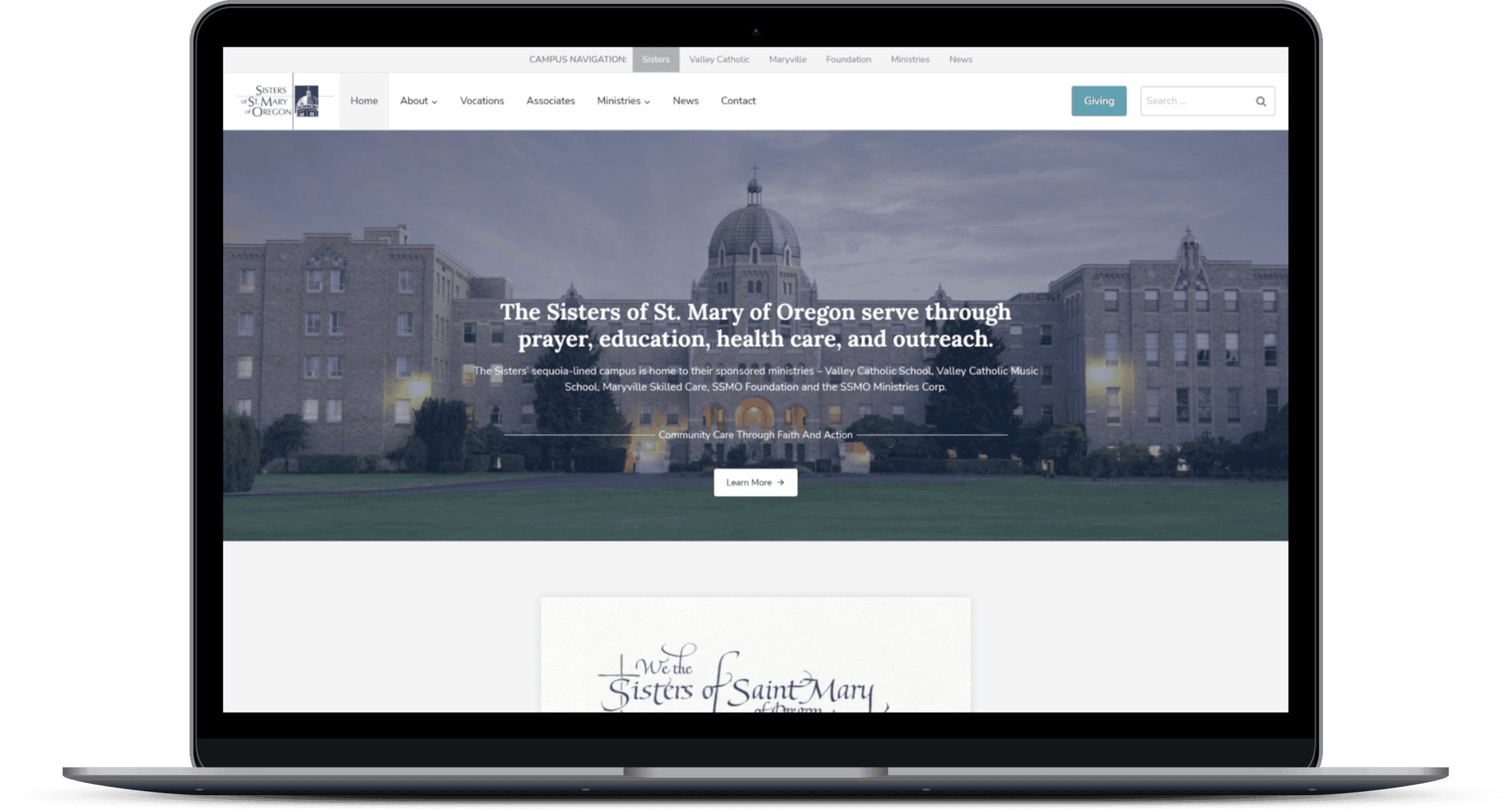 Sisters of St. Mary of Oregon website mockup