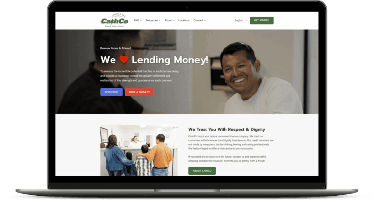 CashCo Financial Services website mockup