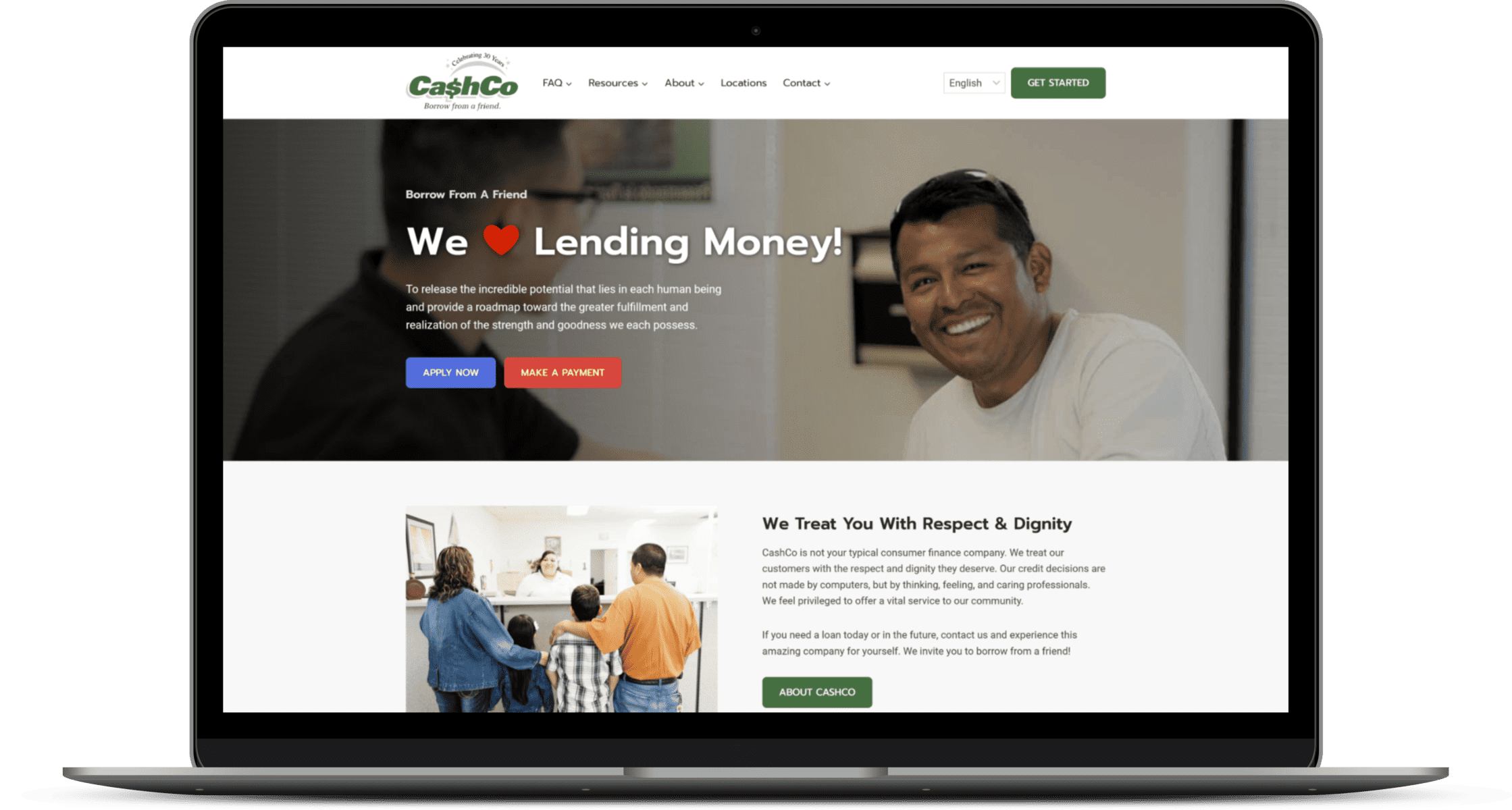 CashCo Financial Services website mockup