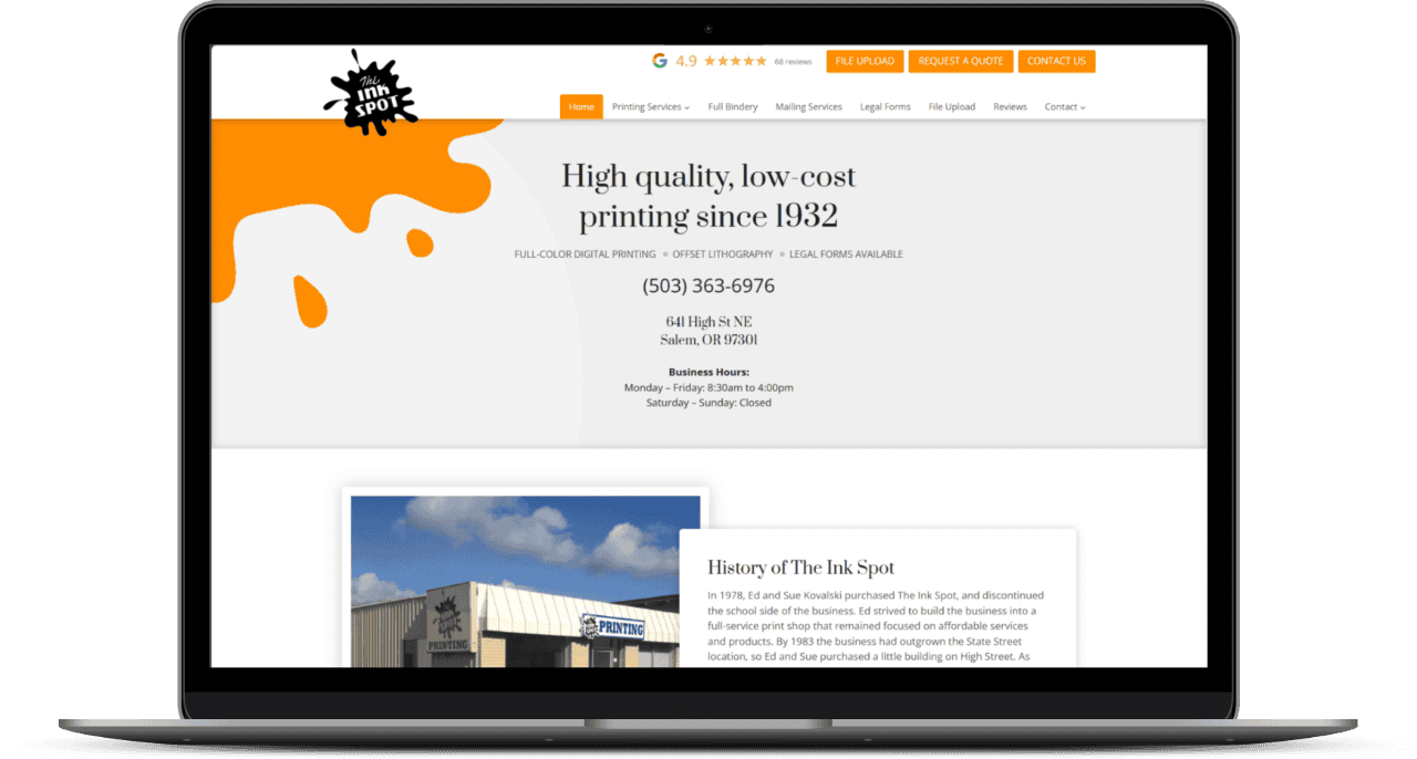 The Ink Spot website mockup