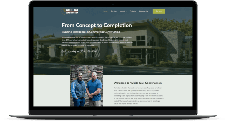 White Oak Construction website mockup