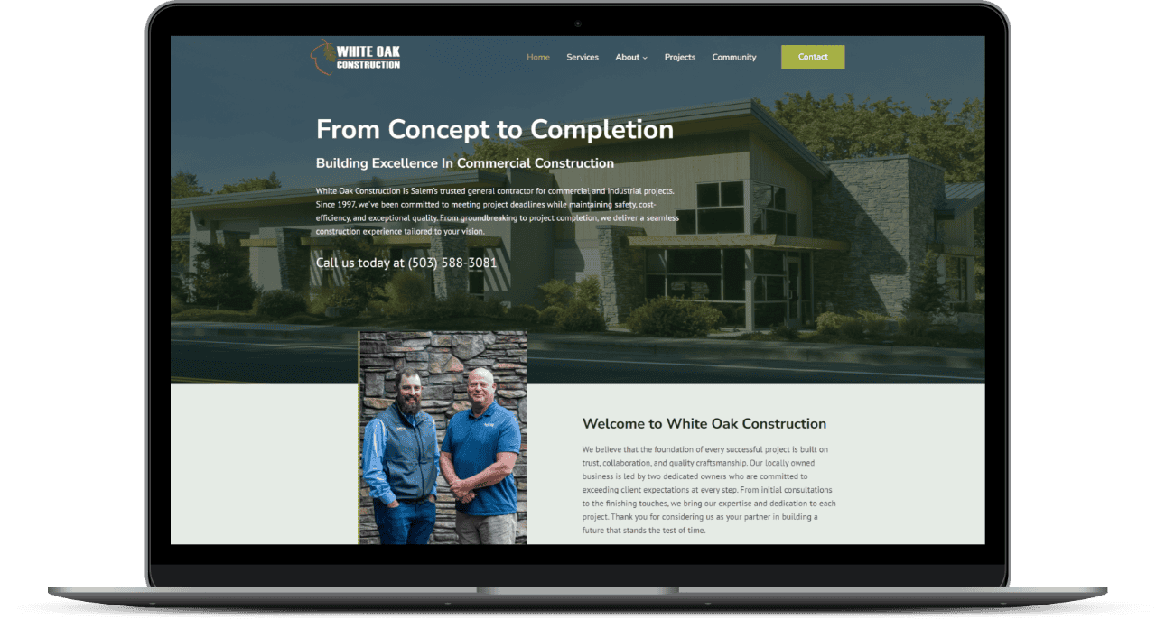 White Oak Construction website mockup